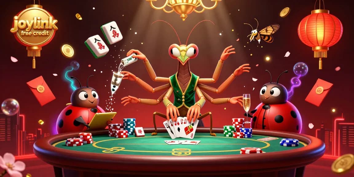Experience vibrant gameplay with joylink free credit in this dazzling illustrated casino scene.