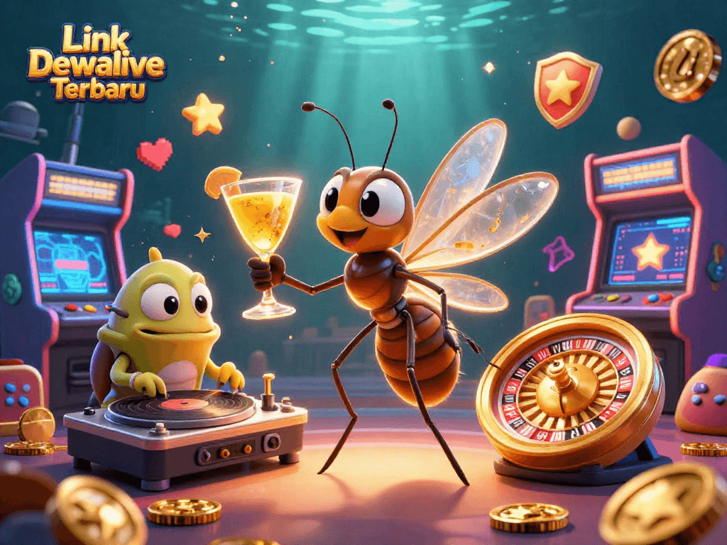 Engage with Link Dewalive Terbaru and spin the lucky wheels in this vibrant casino scene!