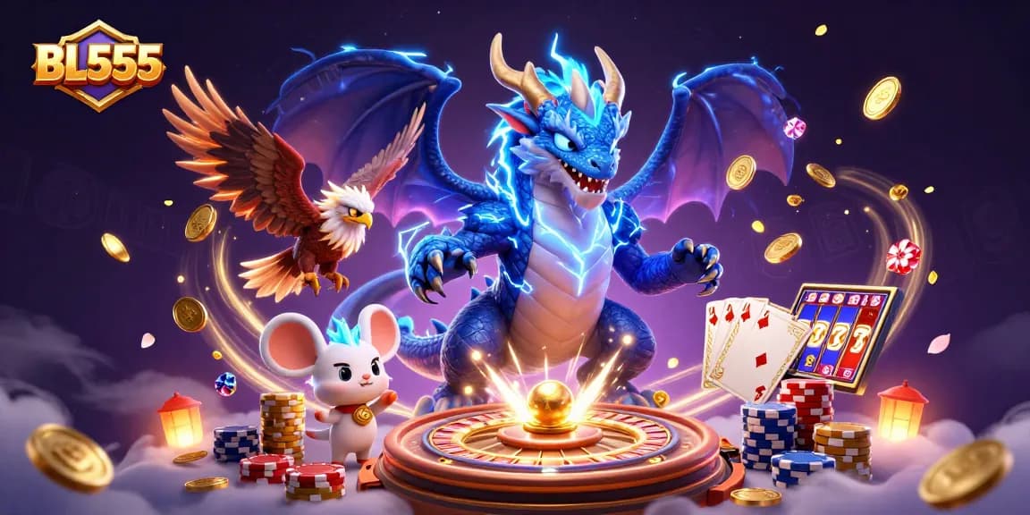 Engage with the thrilling landscapes of BL555, featuring epic casino elements and charismatic characters.