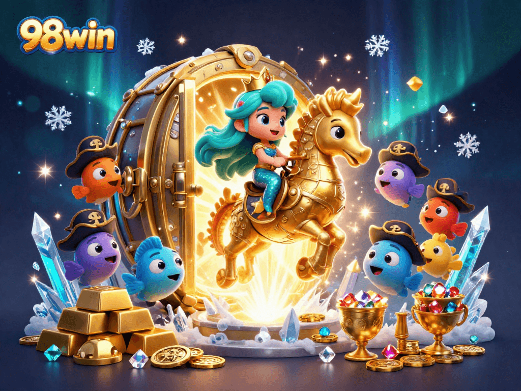 Experience thrilling gaming action at 98win with vibrant characters and treasure-filled adventure.