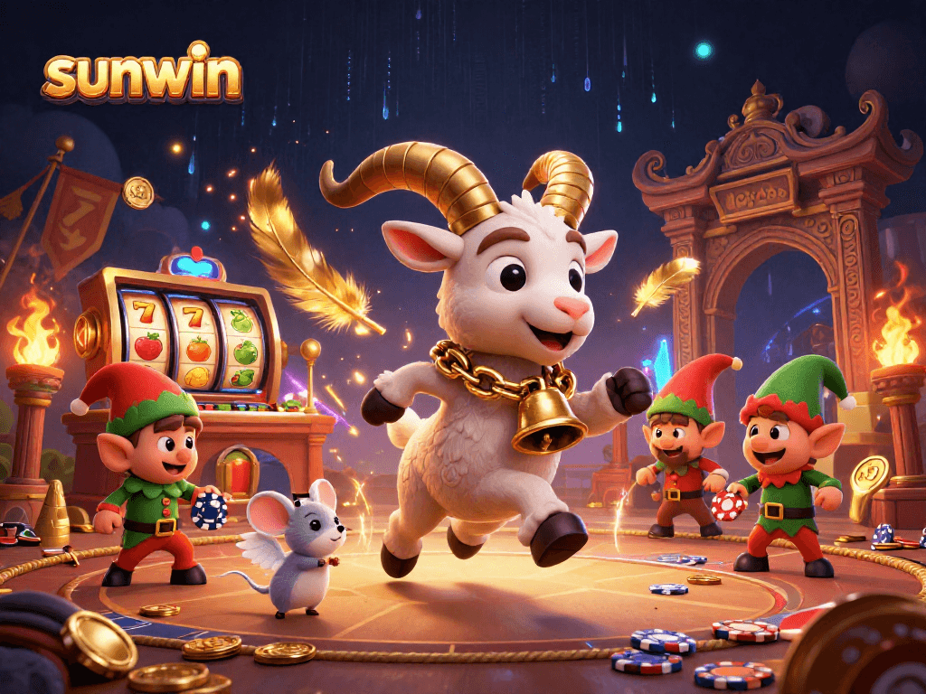 Engage with sunwin's thrilling casino scene featuring a Krampus goat and festive chaos.
