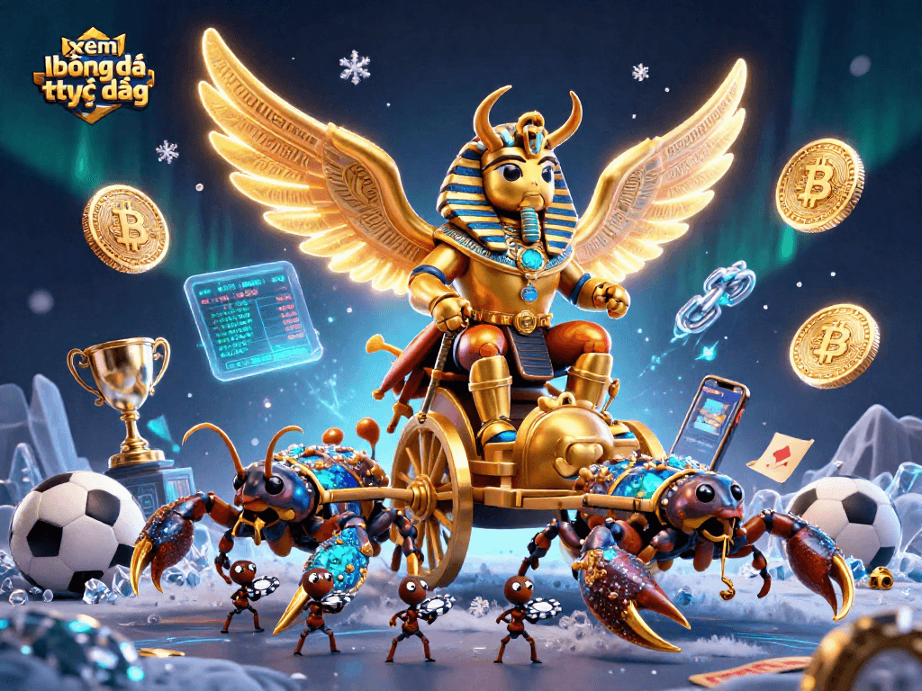 Watch xem bóng đá trực tiếp in a vivid 3D illustration featuring golden characters and sports elements.