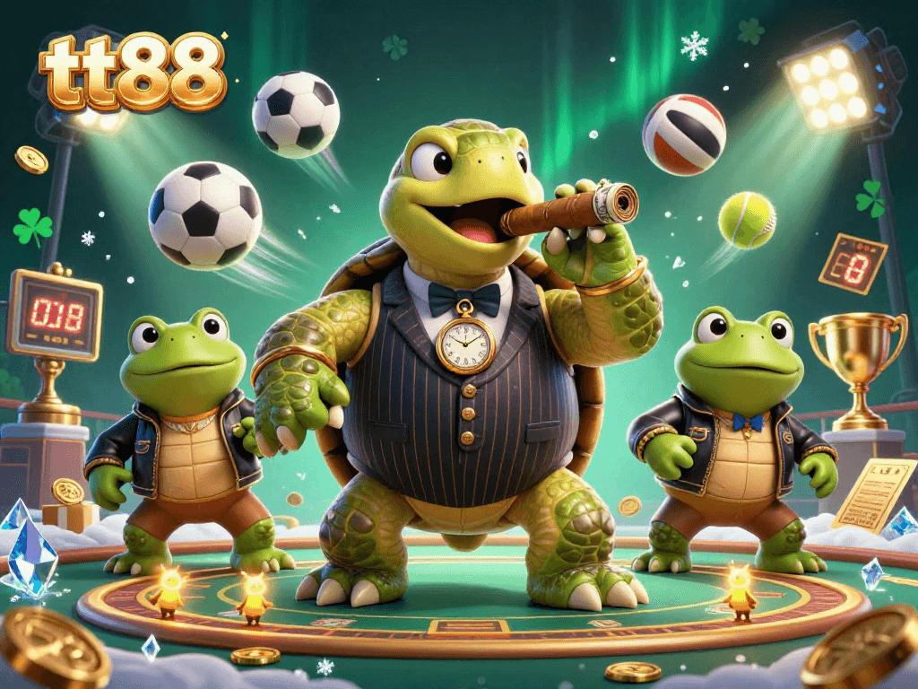 Engage in thrilling gameplay at tt88, featuring a charismatic snapping turtle and dynamic casino elements.