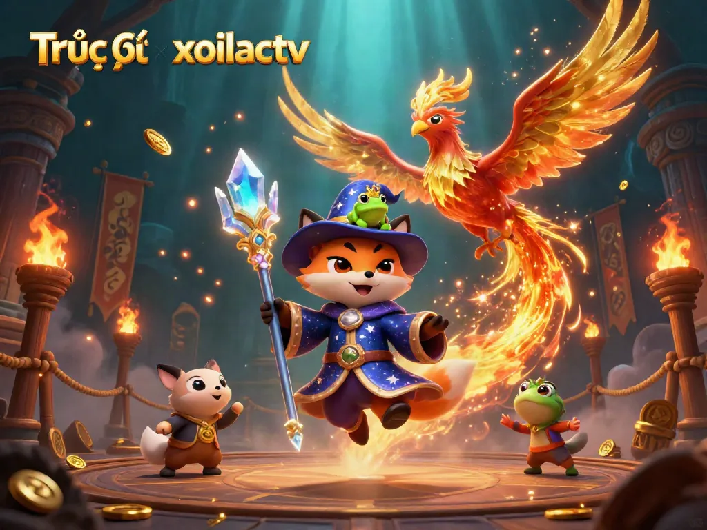 Engage with Trực Tiếp xoilactv featuring a wizard fox and phoenix in a dynamic film-like scene.
