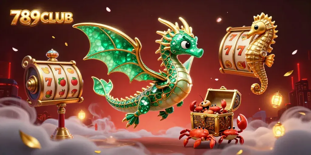 Engage in exciting gameplay with 789CLUB's vibrant casino elements amidst enchanting characters.