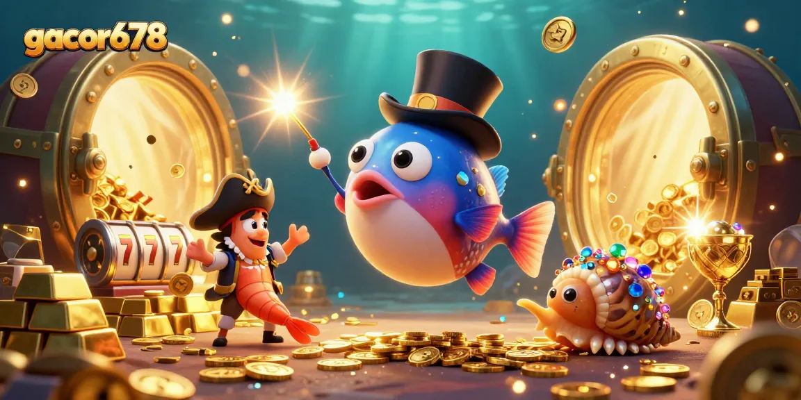Experience the thrill of gacor678 with a vibrant underwater casino scene featuring a lucky anglerfish.