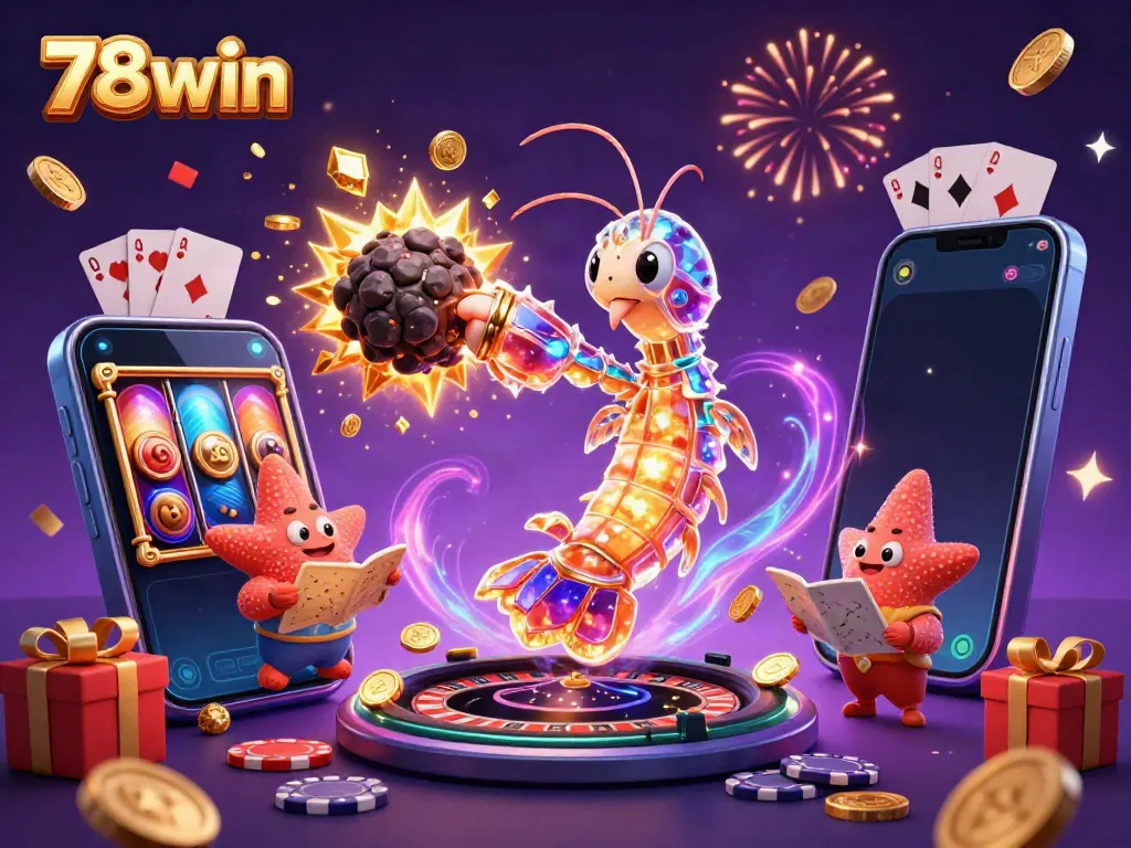 Experience thrilling gaming action with 78win's vibrant slot games and unique characters.