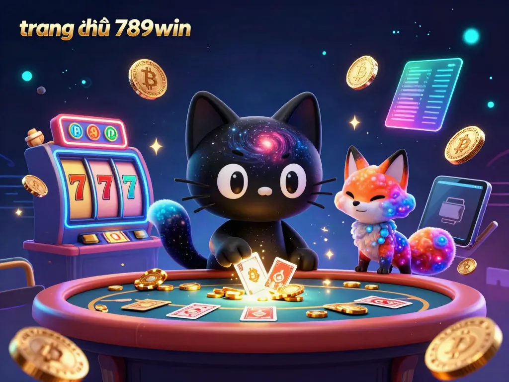 Experience exciting gameplay on trang chủ 789win with a captivating cosmic casino scene featuring a black hole cat and vibrant game elements.