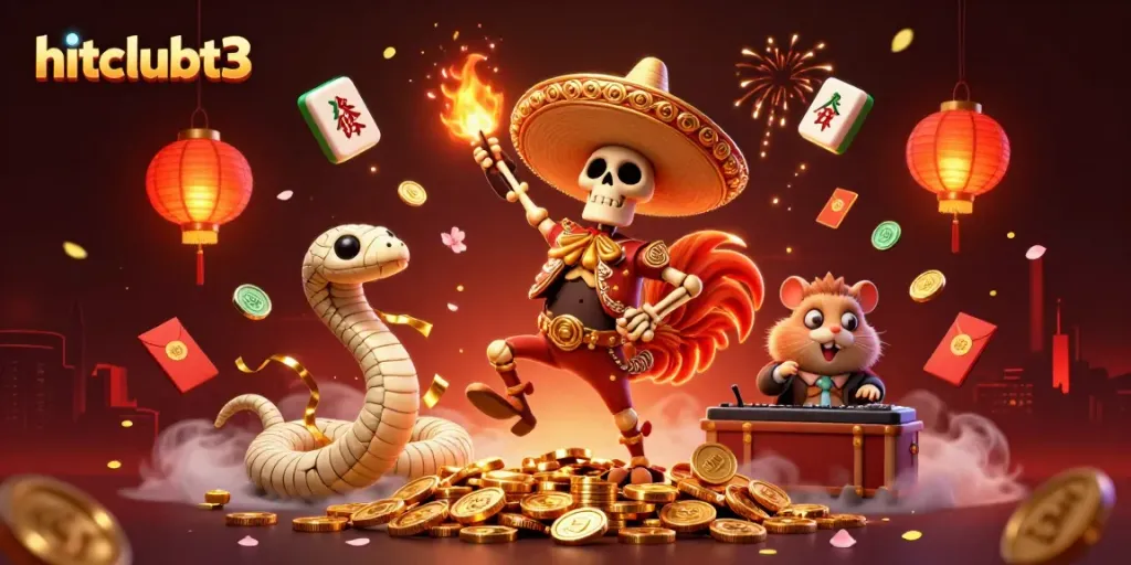Invigorate your gaming experience with hitclubt3's vibrant 3D casino characters celebrating amidst golden coins.
