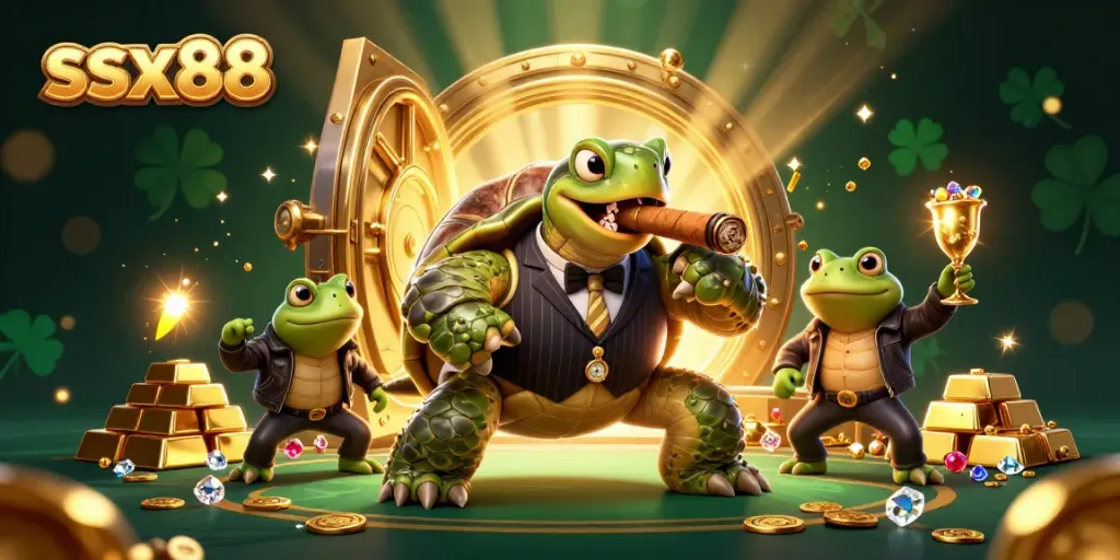 Join the thrilling action of ssx88 at the casino, where the massive turtle and frog enforcers celebrate riches.