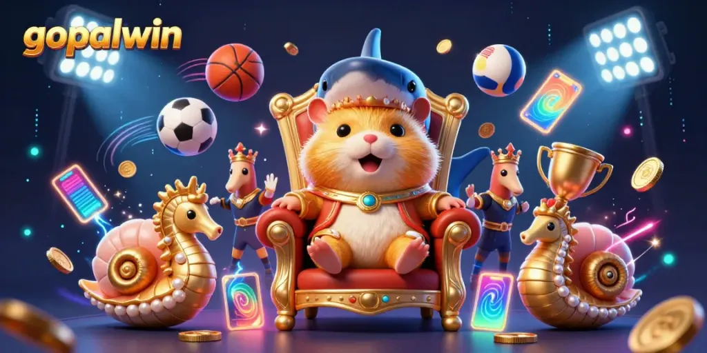 Experience thrilling wins at gopalwin with an energetic 3D illustration featuring a hamster king and dynamic game elements.