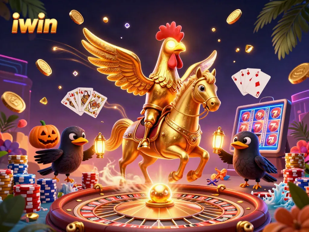 Experience the thrill of iwin casino games with dynamic slots and vibrant visuals in this 3D scene.
