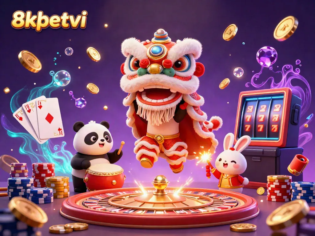 Experience the thrill at 8xbetvi with dynamic casino elements from lion dance to golden coins.