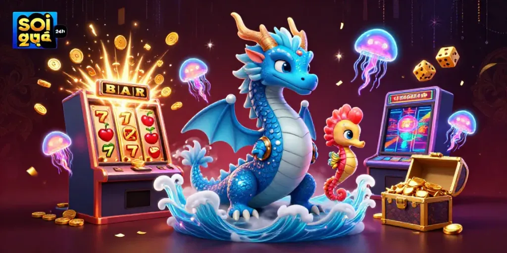 Experience thrilling wins at soi cầu 24h with an explosive jackpot scene featuring a dragon and seahorse knight.