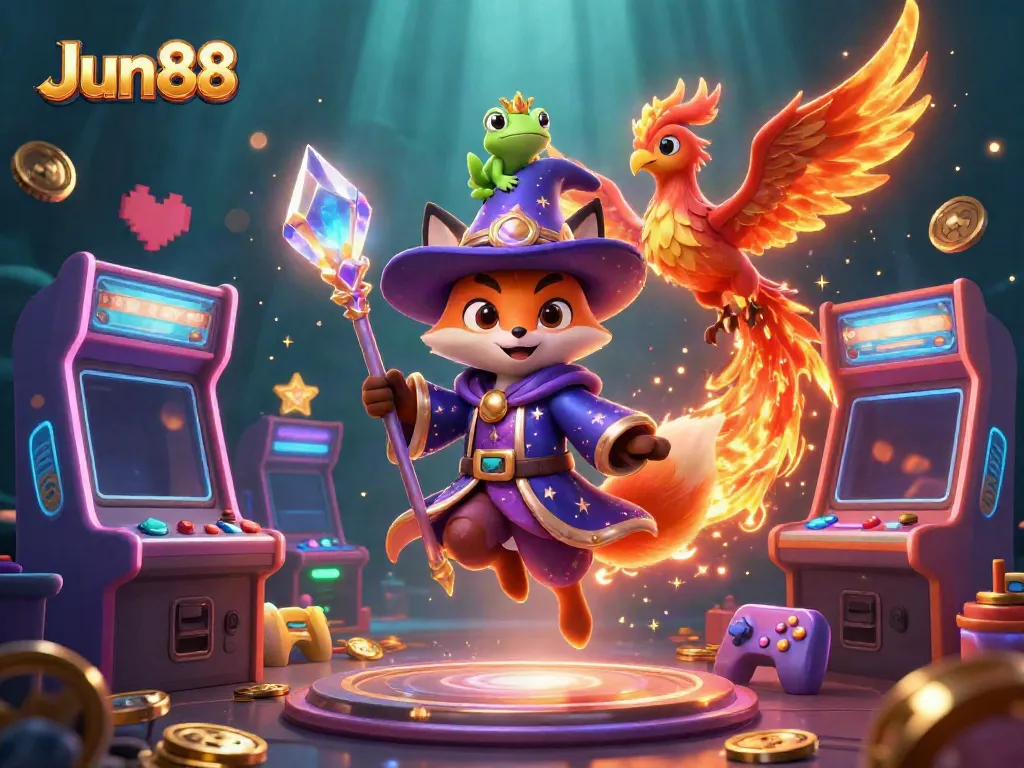 Experience thrilling gameplay with Jun88's magical gaming realms highlighted by vibrant 3D elements and enchanting characters.