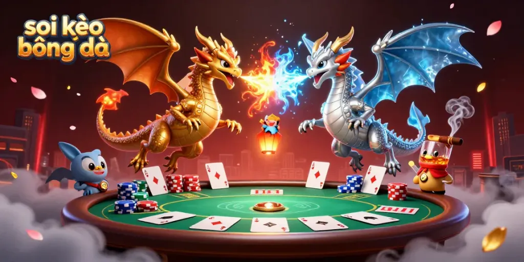 Experience the thrill of soi kèo bóng đá as fierce dragons clash in a vibrant, cinematic casino scene.