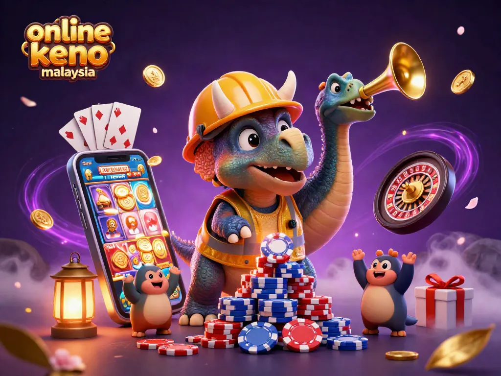 Experience online keno malaysia with vibrant gaming visuals featuring triceratops and keno elements.