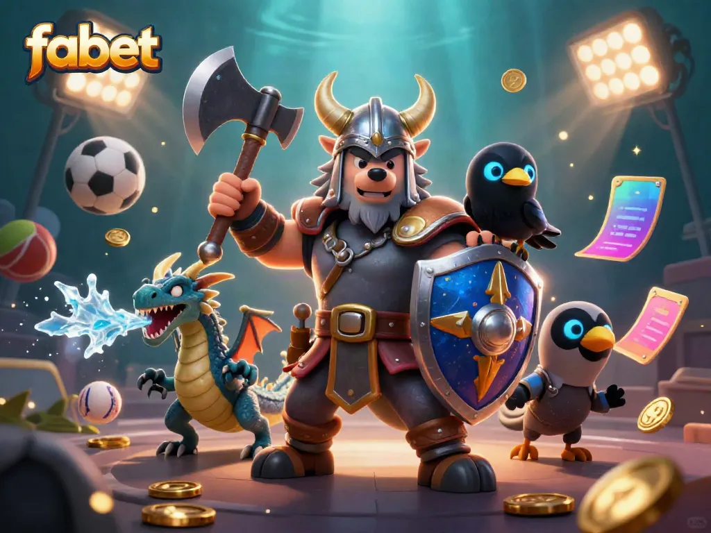 Experience thrilling games with fabet, illustrated by a Viking warrior in a dynamic betting scene.