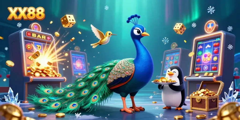 Enter the vibrant world of XX88, bursting with dazzling slots, golden chips, and unique characters.