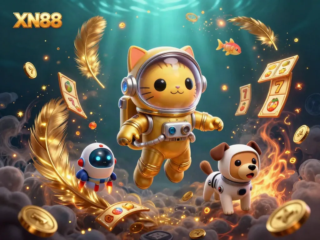 Experience thrilling slot action with XN88 in a vibrant space-themed casino scene.