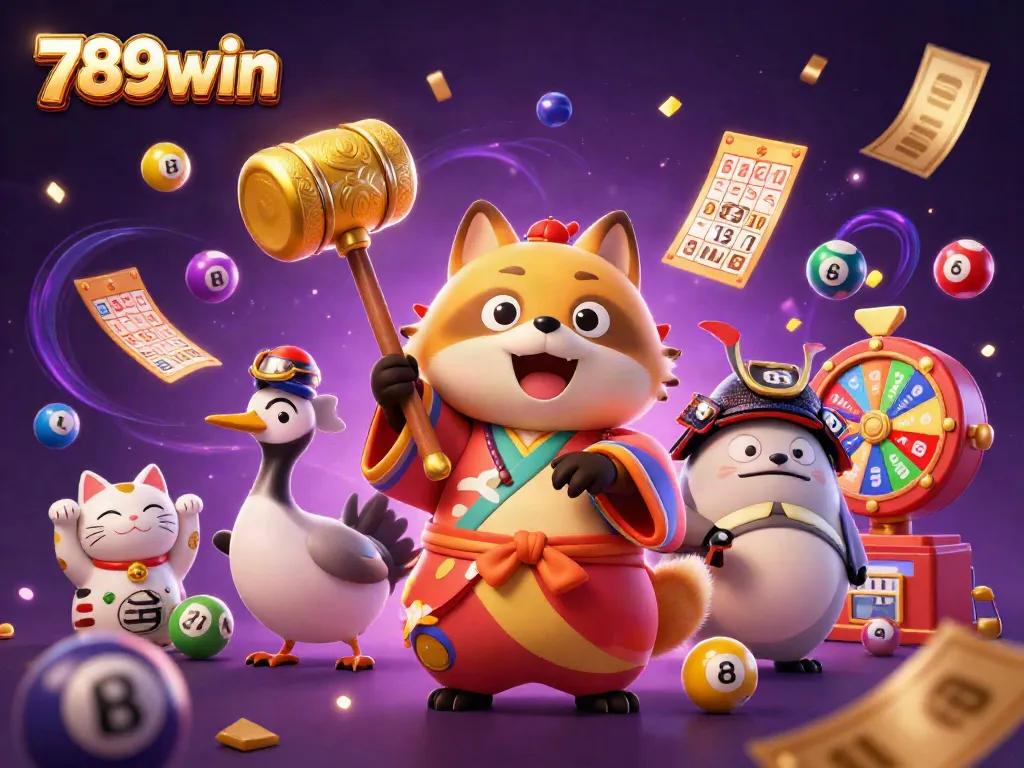 Join the fun and win big with 789win, featuring a vibrant 3D casino scene of lucky characters and gaming elements.