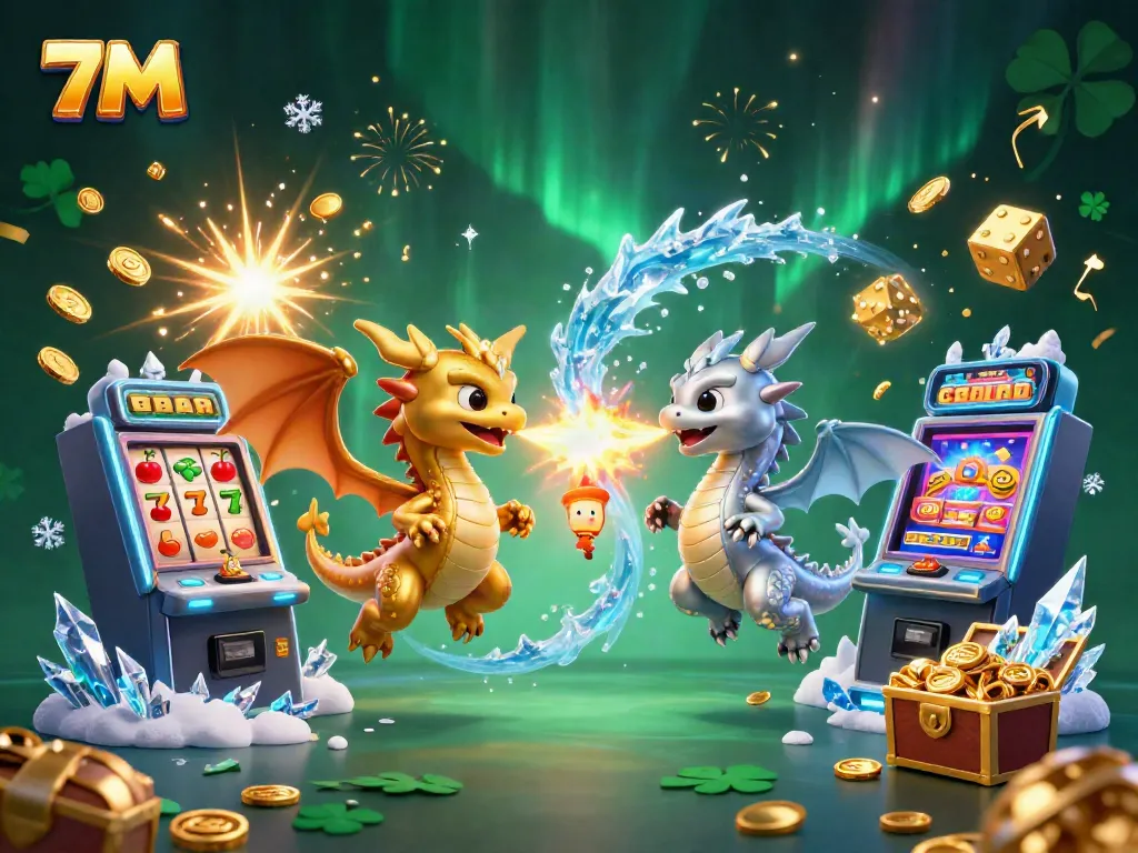 Experience the thrill of 7M with dynamic dragons and explosive casino elements in a magical scene.