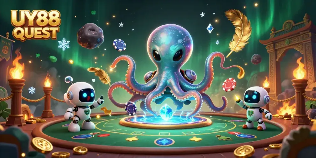 Experience thrilling gameplay with UY88 QUEST at this vibrant alien-themed casino.