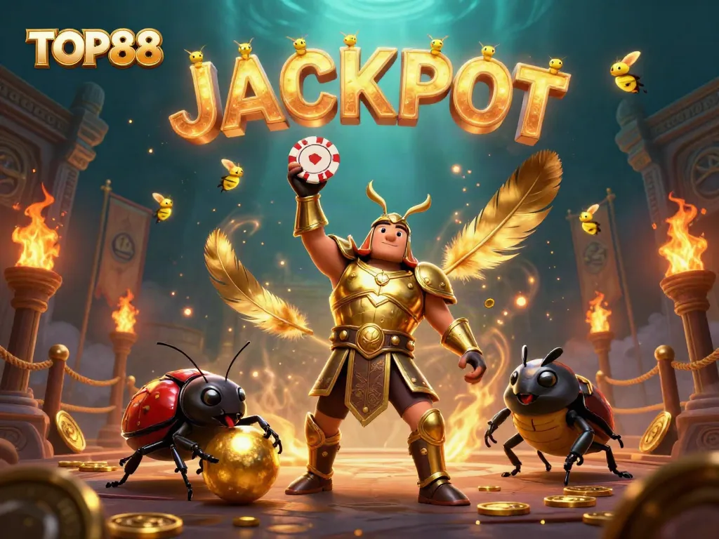 Experience the thrill of TOP88 with a victorious beetle in a vibrant casino scene.