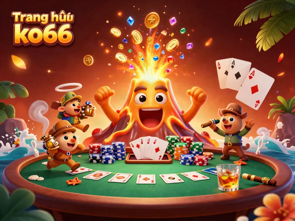 Experience thrilling gameplay at Trang chủ ko66 with vibrant visuals of treasures and poker elements.