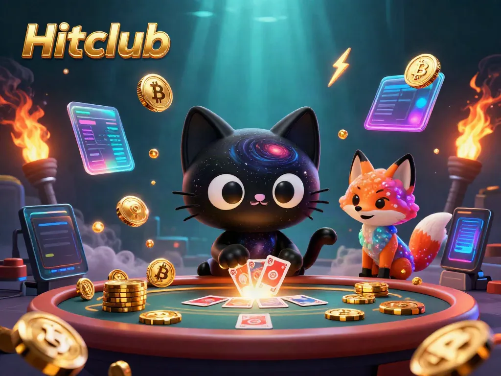 Engage in exciting gameplay at Hitclub with a vibrant cosmic casino featuring colorful characters and digital elements.