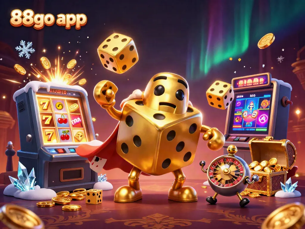 Experience the excitement of winning with the 88go app's golden dice in a thrilling casino scene.
