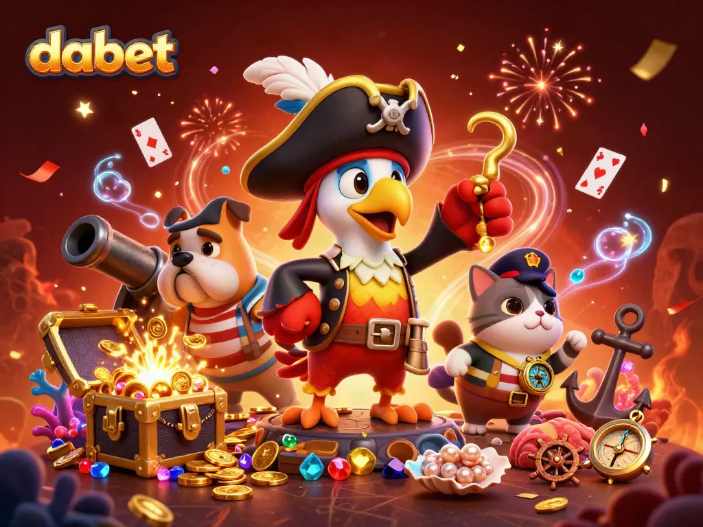 Experience gaming excitement with dabet illustrated in a vibrant 3D pirate-themed casino scene.