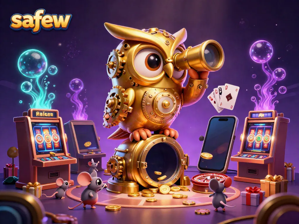 Engage in exciting gaming adventures with safew featuring a massive golden owl and lively gaming elements.