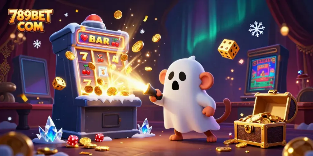Experience thrilling wins at 789BET COM in a vivid 3D casino with vibrant game elements and characters.