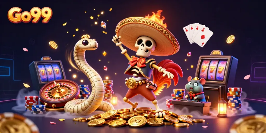 Go99 promotes gaming excitement with dancing characters, golden coins, and stunning 3D visuals.