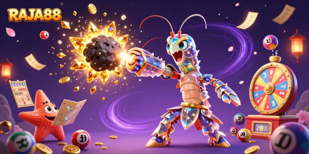 Experience exciting gaming action with RAJA88’s vibrant galactic journey filled with gems and lottery balls.