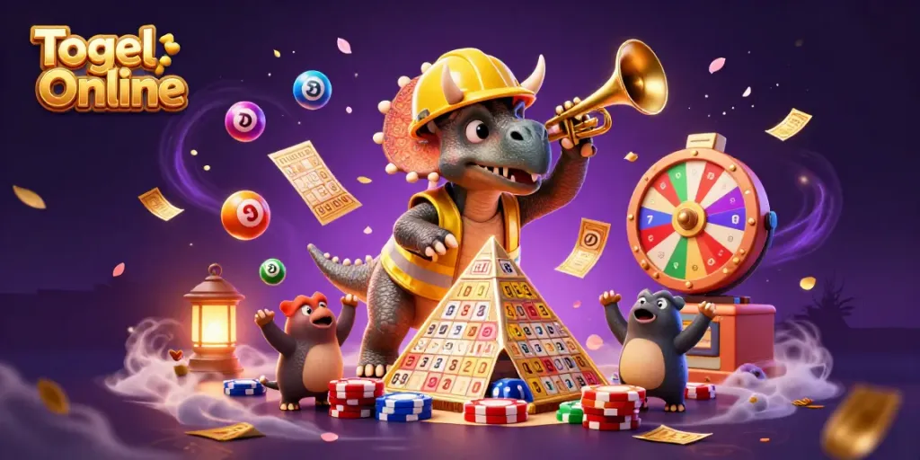 Mengungkap trik dalam Togel Online sambil membangun piramida chip poker, merayakan dengan angka-angka warna-warni.