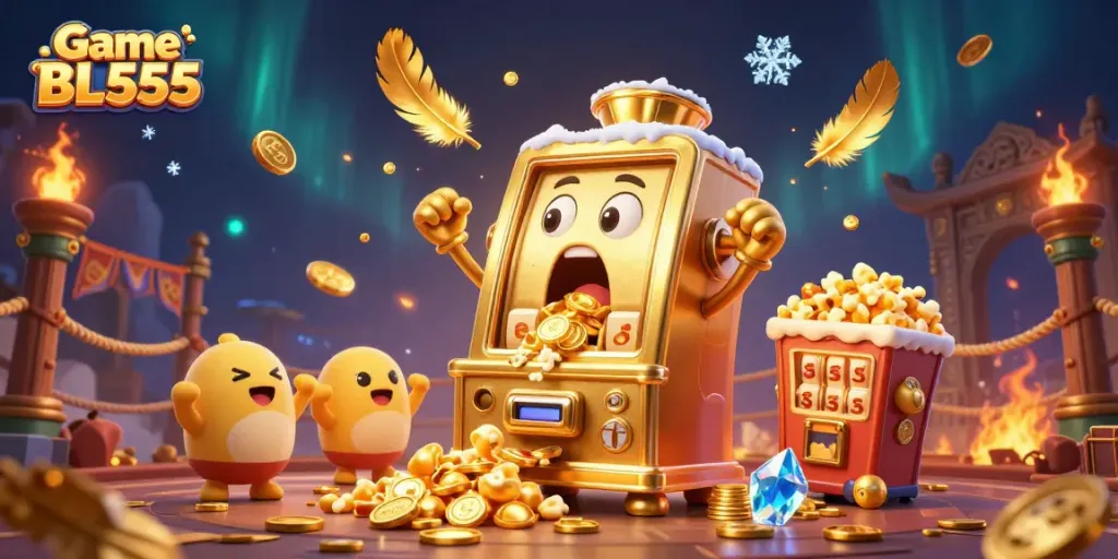 Experience thrilling wins with Game BL555 in this vibrant, action-packed casino scene.