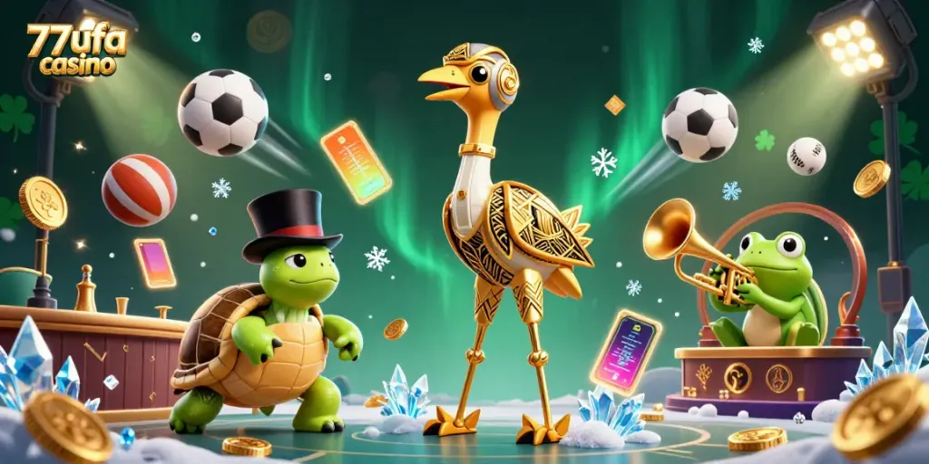 Experience the excitement of 77ufa casino with dynamic characters and vibrant gambling elements.
