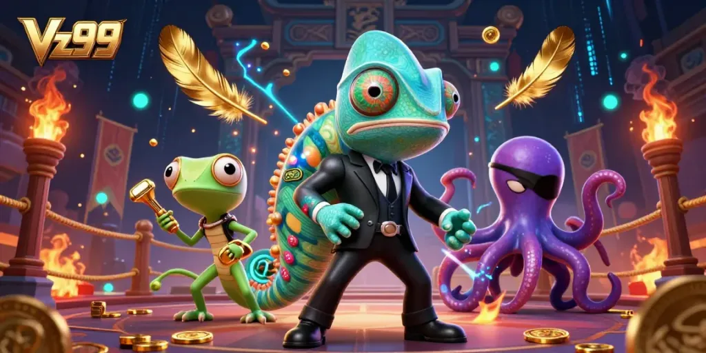 Catch the excitement with Vz99's dynamic casino experience featuring vibrant characters and a rich atmosphere.