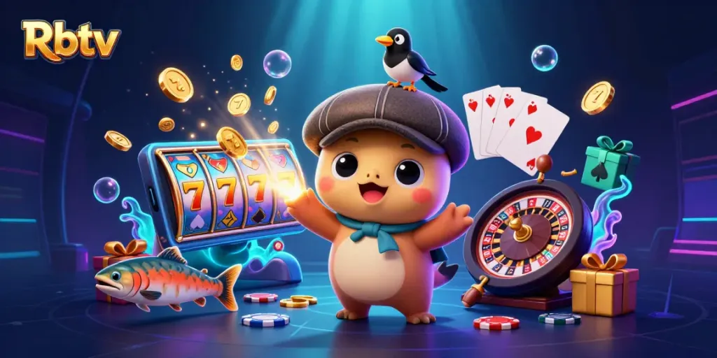 Memenangkan peluang di Rbtv dengan ilustrasi kasino ramah anak dan elemen menarik.