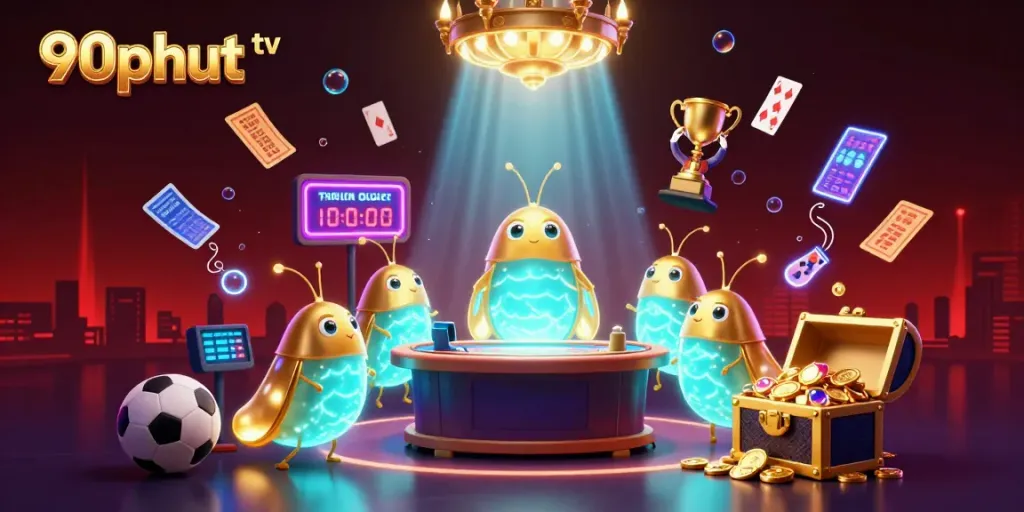 Experience thrilling betting moments with 90phut tv at a vibrant sports betting scene illuminated by glowworms.