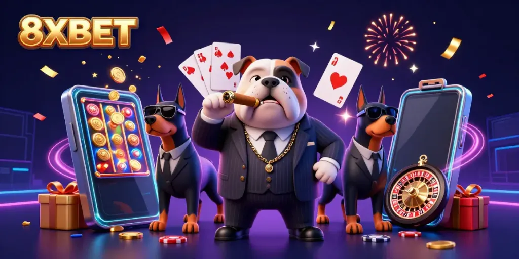 Experience thrilling gameplay with 8XBET, featuring iconic characters and casino elements.