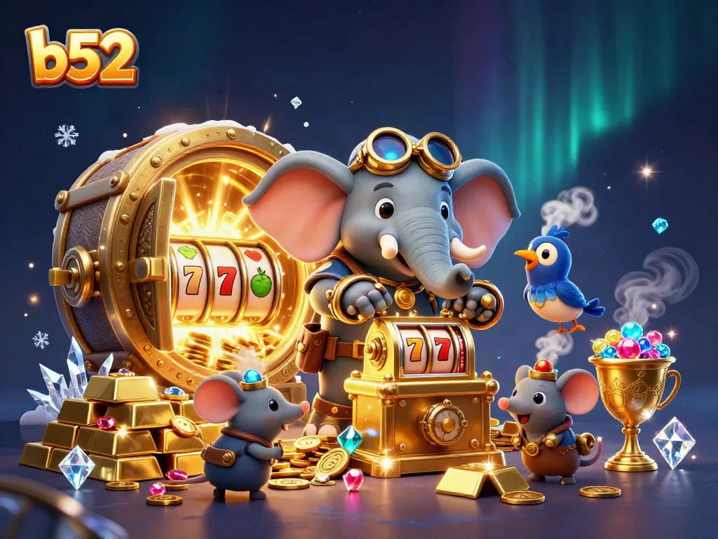 Engage in thrilling b52 slot adventures with a steampunk elephant at the reels amidst riches!