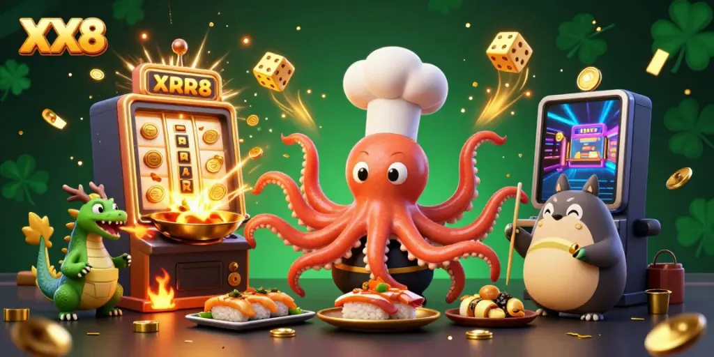 Experience the thrill of XX8 casino games with vibrant characters celebrating big wins amidst lively slot machine action.