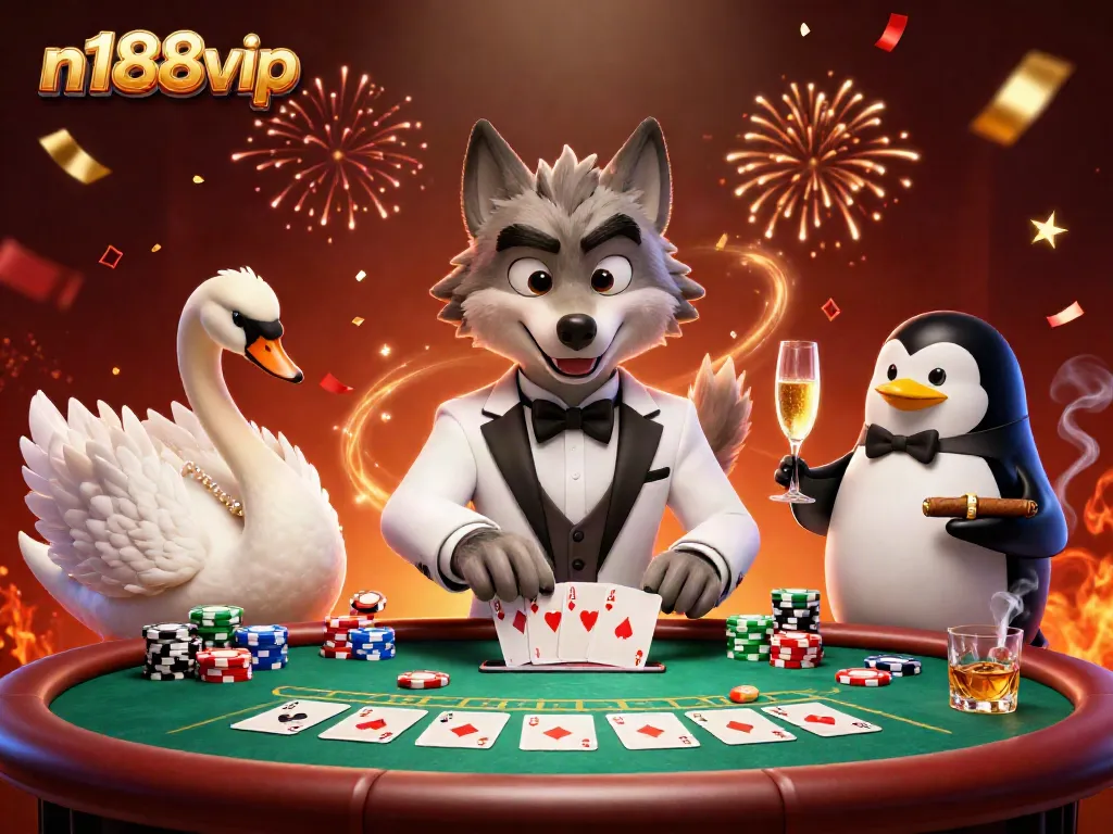 Play exciting games with n188vip featuring a debonair wolf, elegant swan, and sophisticated penguin