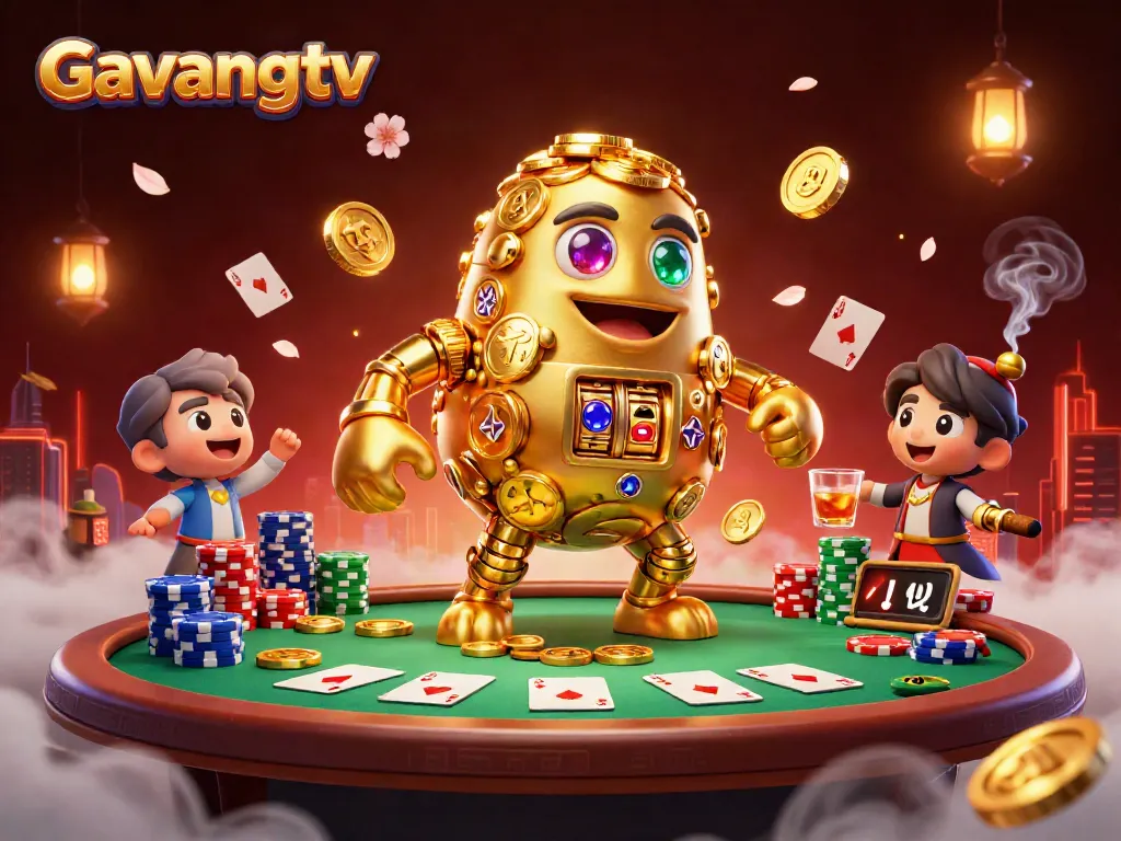 Engage with Gavangtv's thrilling 3D gaming experience featuring golden golems and vibrant poker visuals.