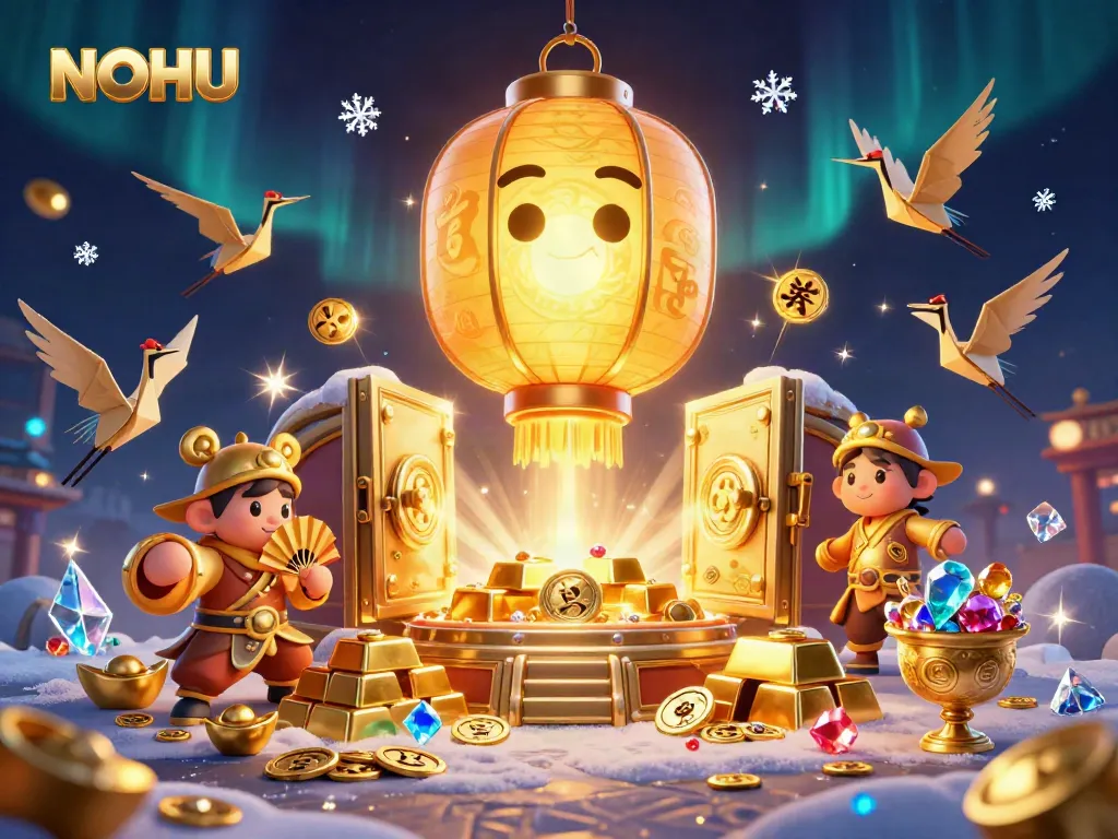 Engage with the vibrant world of NOHU, showcasing a dynamic night market casino scene filled with gold and fortune.