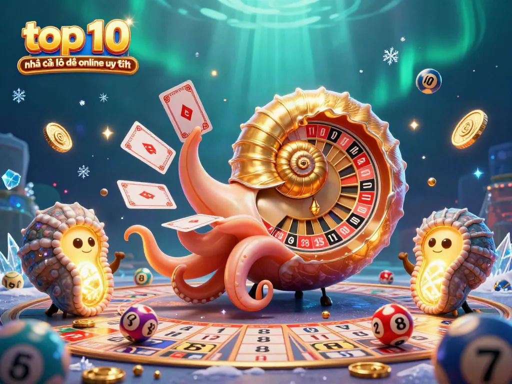 Engaging illustration depicting the top 10 nhà cái lô đề online uy tín with lively gambling elements and an exciting atmosphere.