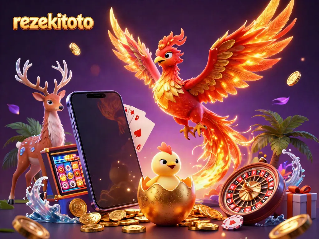 Experience the vibrant gameplay atmosphere of rezekitoto with a lively phoenix and magical casino elements.